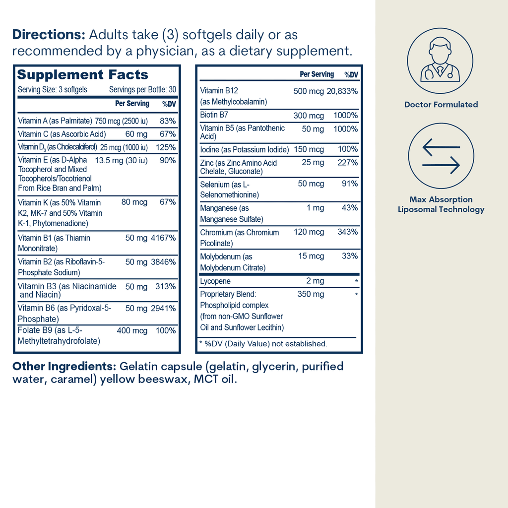 Multivitamínico liposomal de complejo B activo con minerales – Cápsulas blandas (90 unidades / 30 porciones)