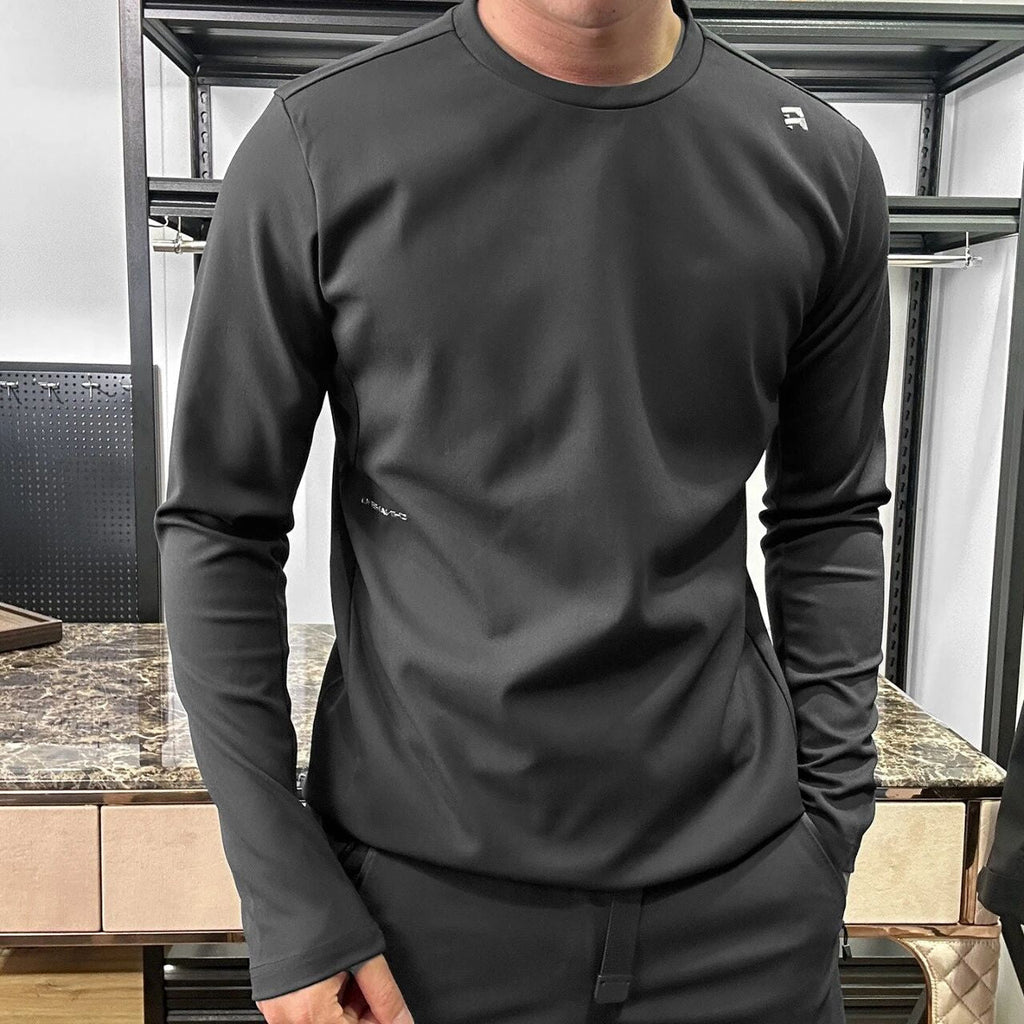 Camiseta de manga larga para hombre - Cuello redondo y tejido transpirable
