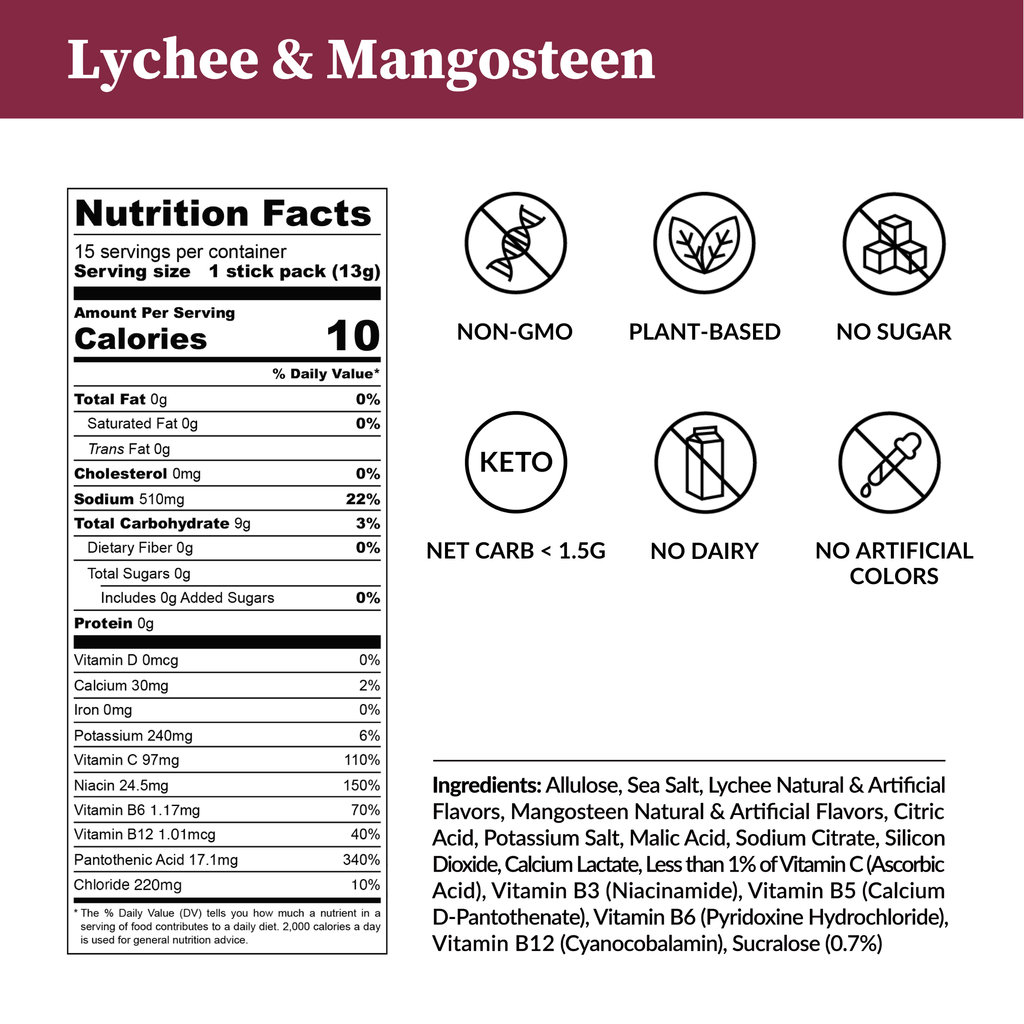 Zero Sugar Lychee Mangosteen Electrolytes - 15 Sticks