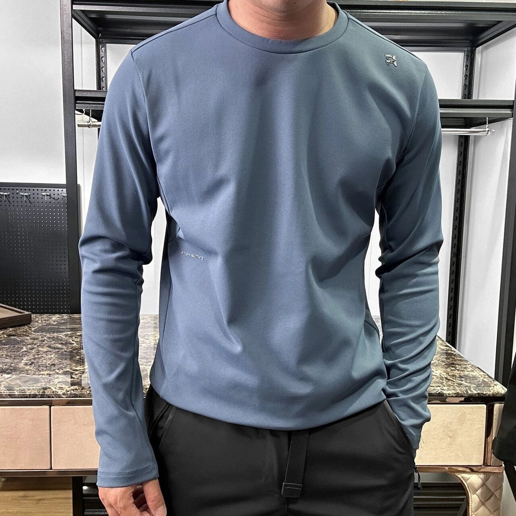 Camiseta de manga larga para hombre - Cuello redondo y tejido transpirable
