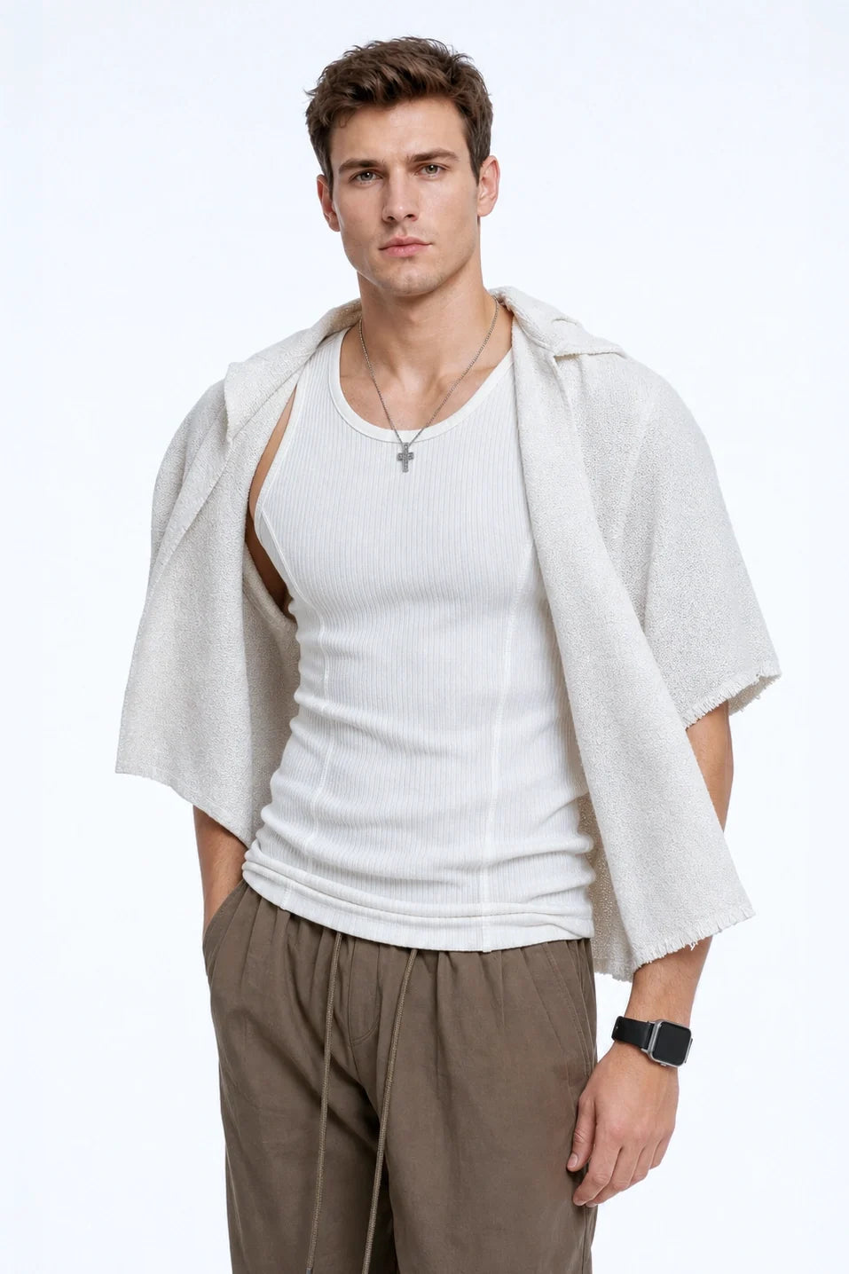 Camiseta de tirantes de canalé para hombre - Ajuste entallado y elástico