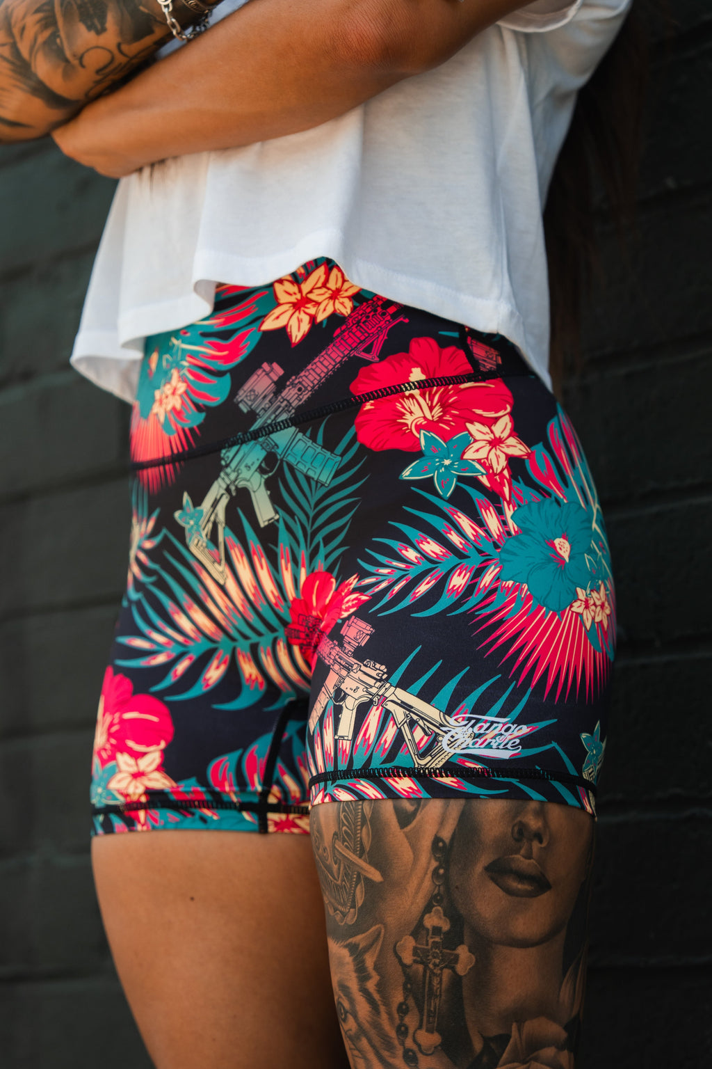 Tropical Assassin - Women's High-Waisted Compression Training Shorts