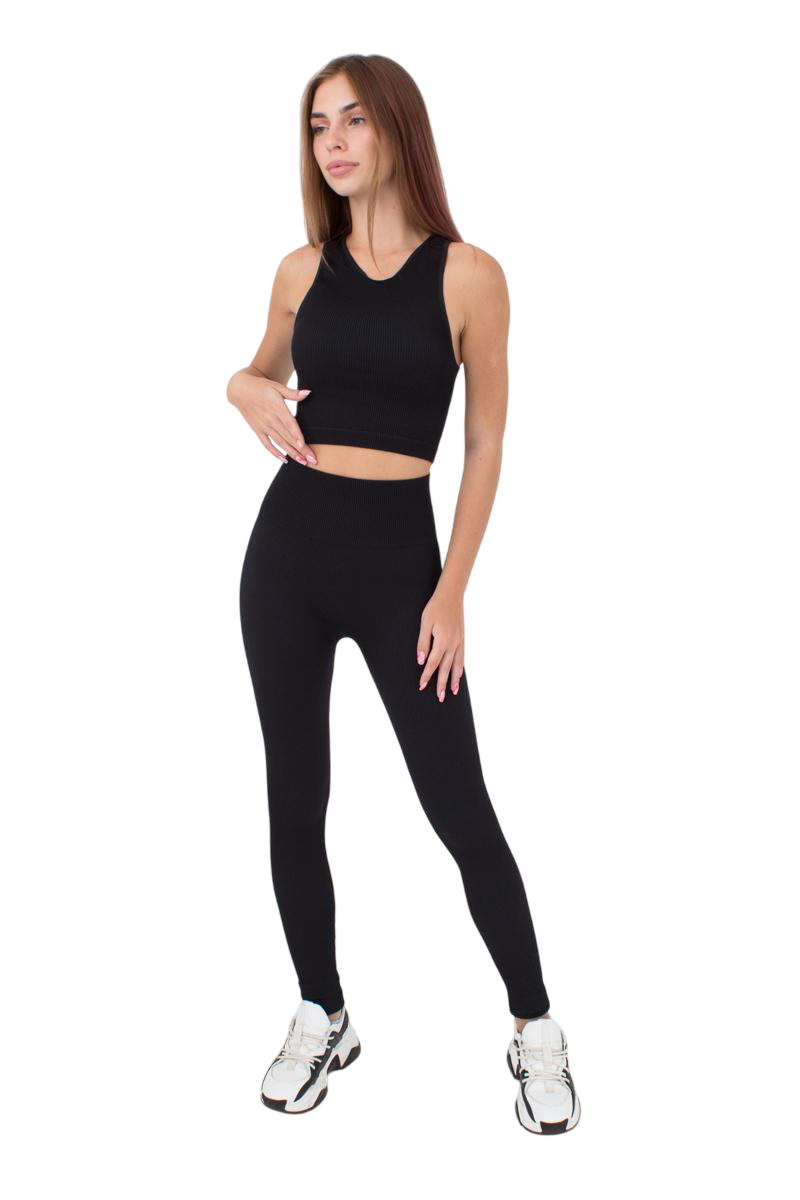 Leggings de canalé sin costuras y tiro alto con efecto realce para mujer - Yoga y entrenamiento
