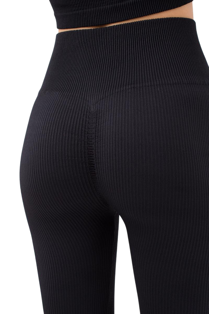 Leggings de canalé sin costuras y tiro alto con efecto realce para mujer - Yoga y entrenamiento