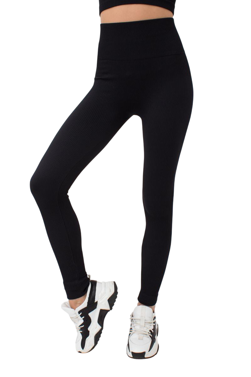 Leggings de canalé sin costuras y tiro alto con efecto realce para mujer - Yoga y entrenamiento