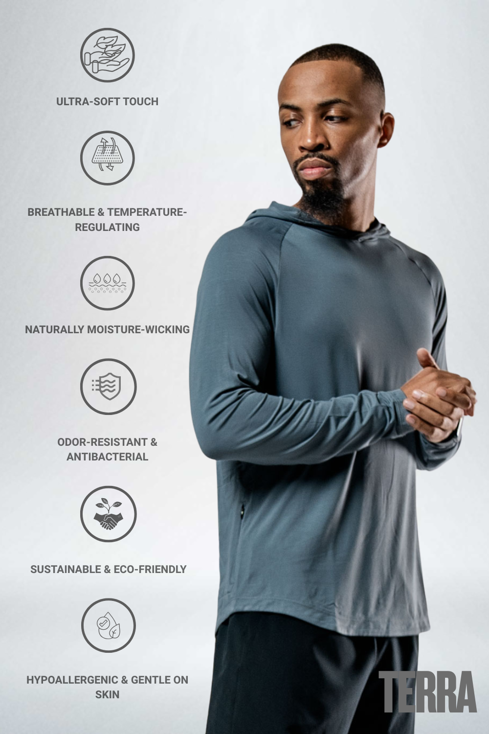 Terra Element - Men's Lightweight Hooded Shirt, Ash Gray