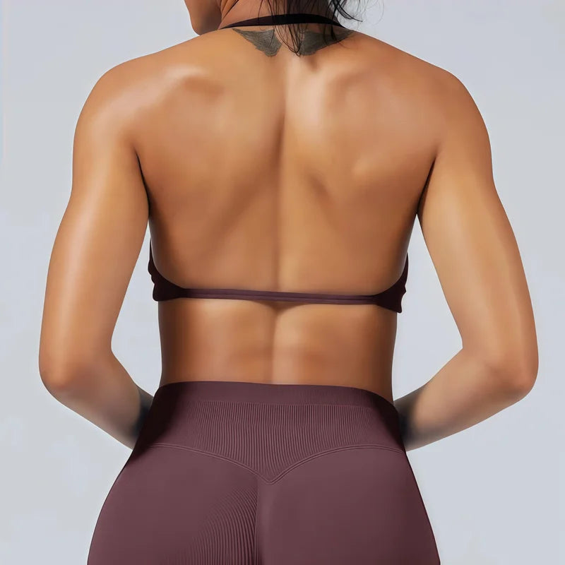 Sujetador deportivo HISTELLO Impact para mujer, sujeción alta, tirantes finos y cuello halter - Gimnasio y yoga