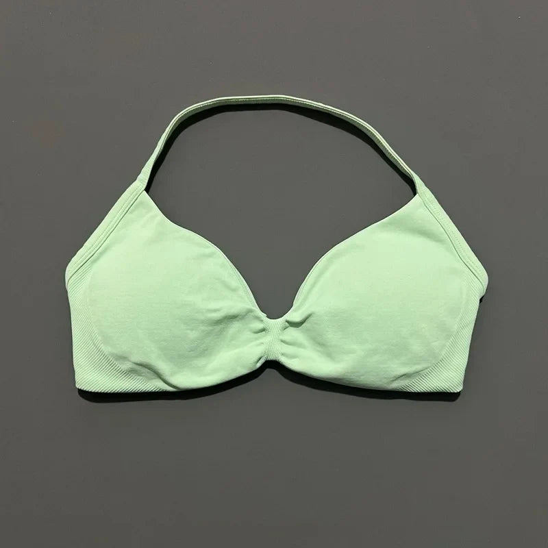 Sujetador deportivo HISTELLO Impact para mujer, sujeción alta, tirantes finos y cuello halter - Gimnasio y yoga