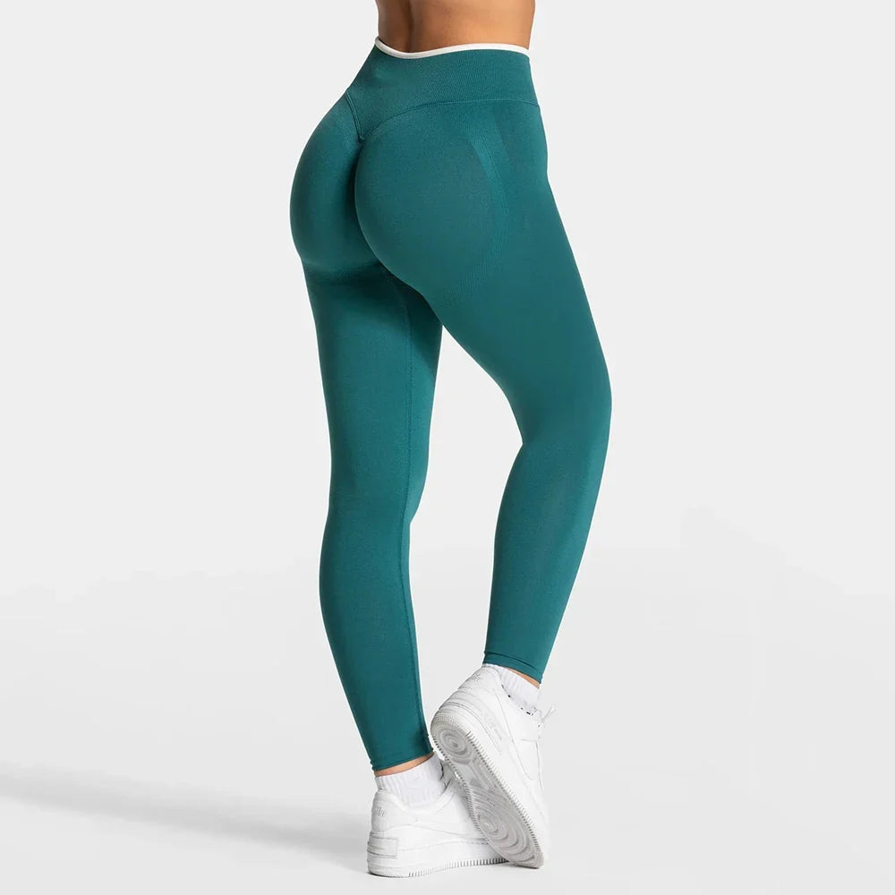 Leggings deportivos sin costuras y tiro alto para mujer, con fruncido y efecto realce - Yoga y gimnasio