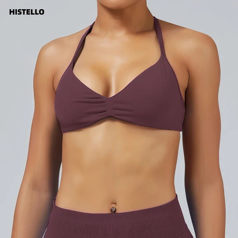 Sujetador deportivo HISTELLO Impact para mujer, sujeción alta, tirantes finos y cuello halter - Gimnasio y yoga