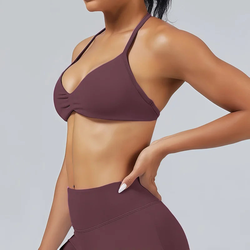 Sujetador deportivo HISTELLO Impact para mujer, sujeción alta, tirantes finos y cuello halter - Gimnasio y yoga
