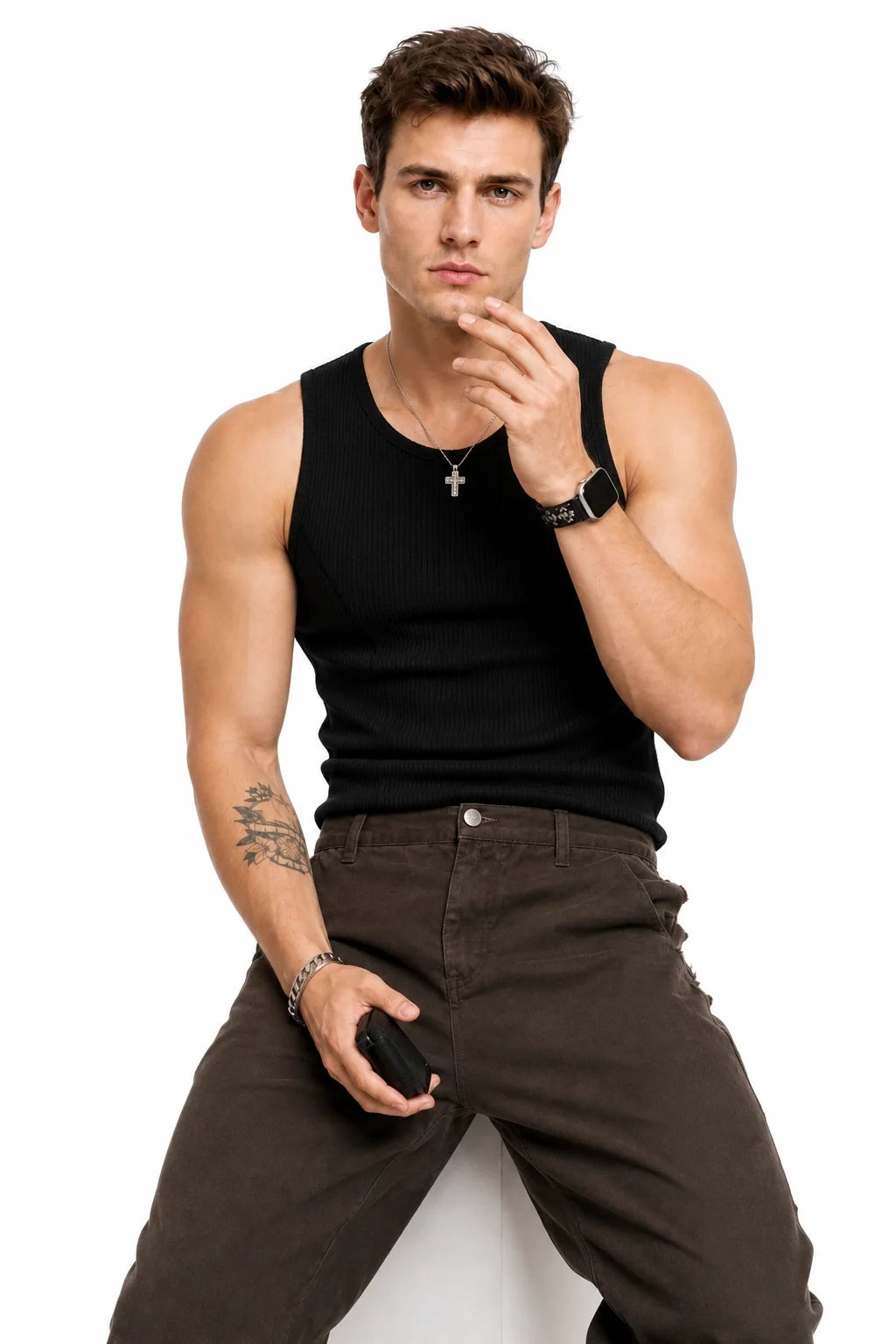 Camiseta de tirantes de canalé para hombre - Ajuste entallado y elástico