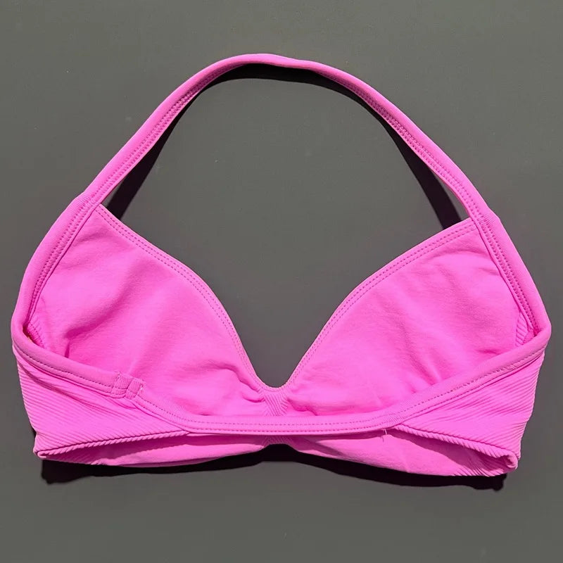 HISTELLO Impact Strappy Bra Gym Top Women High Support Thin Strap Halter Sports Seamless Bras Scrunch Push-up Workout Yoga Tanks