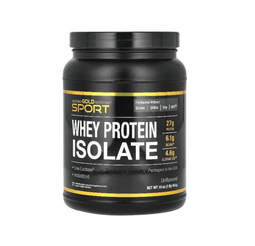 California Gold Nutrition Sport - Aislado de proteína de suero, 454 g, sin sabor