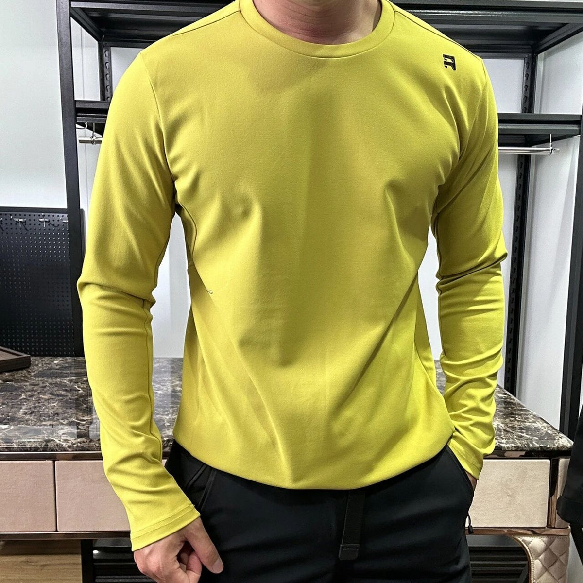 Men's Long-Sleeve Crew-Neck T-Shirt - Breathable Stretch Fabric